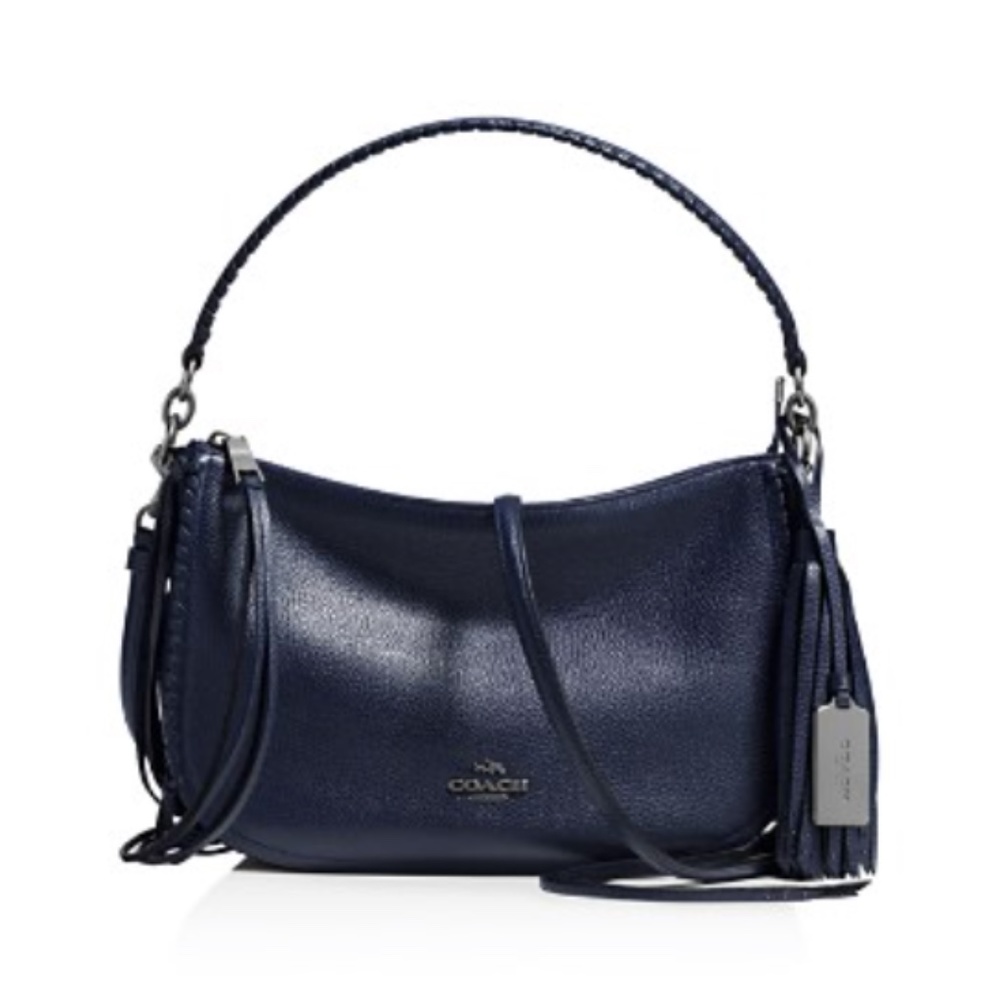 Coach Fringe Chelsea Crossbody in Pebble Leather Navy Blue Shoulder Bag
